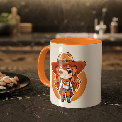 Chibi Anime Cowgirl Sheriff Western Colorful Ceramic Coffee Mugs, 11oz