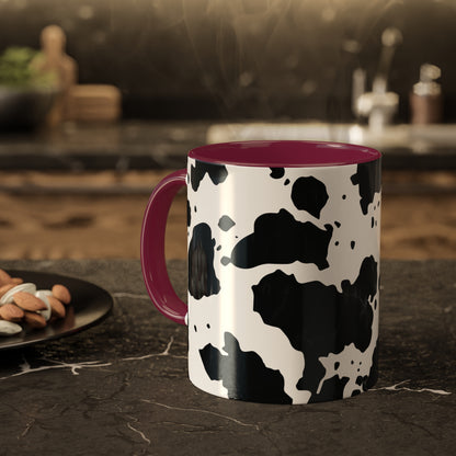 Black and White Graphic Cowhide Cow Print Colorful Ceramic Coffee Mugs, 11oz