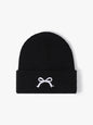 Embroidered Bow Knit Beanie Hat