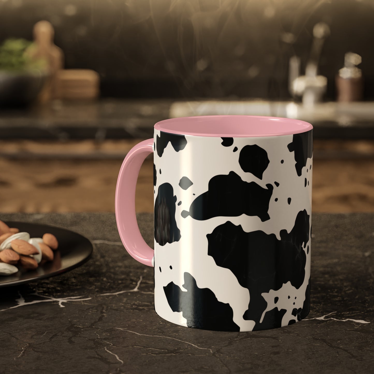 Black and White Graphic Cowhide Cow Print Colorful Ceramic Coffee Mugs, 11oz