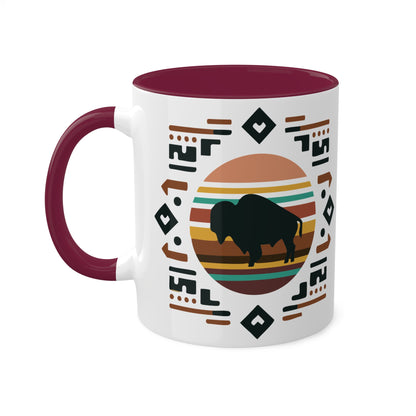 Southwestern Buffalo Motif Colorful Ceramic Coffee Mugs, 11oz