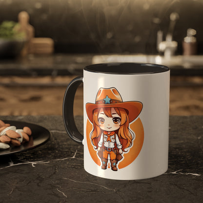 Chibi Anime Cowgirl Sheriff Western Colorful Ceramic Coffee Mugs, 11oz