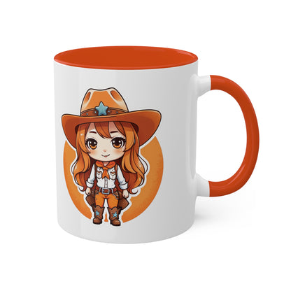 Chibi Anime Cowgirl Sheriff Western Colorful Ceramic Coffee Mugs, 11oz