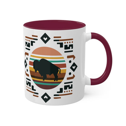 Southwestern Buffalo Motif Colorful Ceramic Coffee Mugs, 11oz