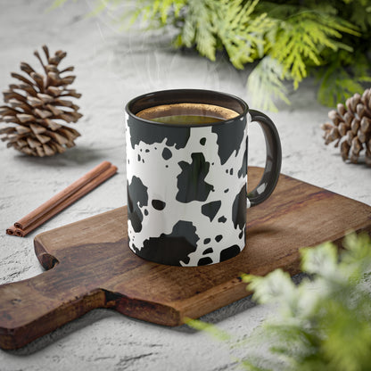 Black and White Graphic Cowhide Cow Print Colorful Ceramic Coffee Mugs, 11oz