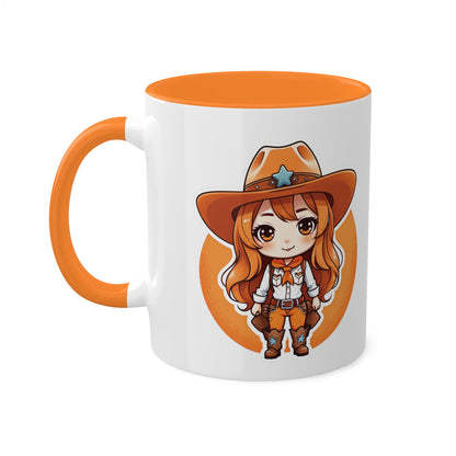 Chibi Anime Cowgirl Sheriff Western Colorful Ceramic Coffee Mugs, 11oz