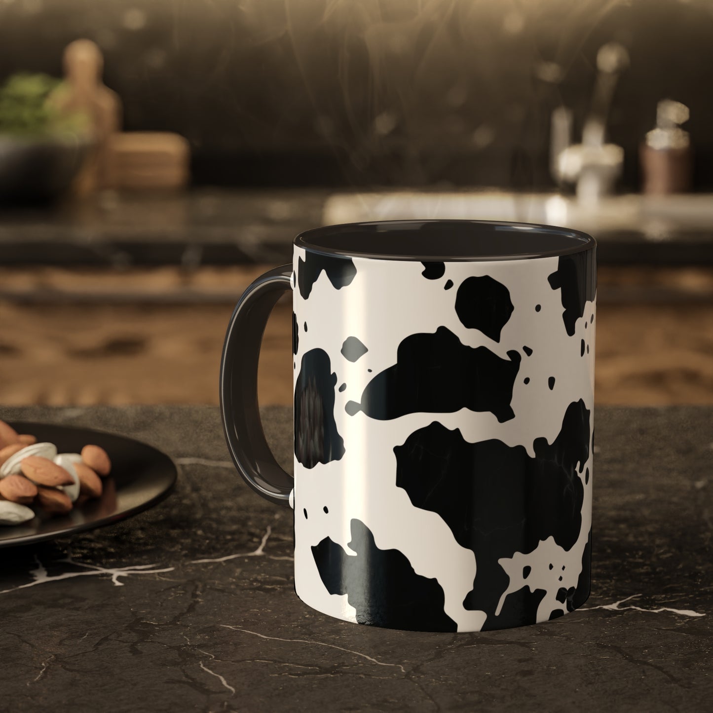 Black and White Graphic Cowhide Cow Print Colorful Ceramic Coffee Mugs, 11oz