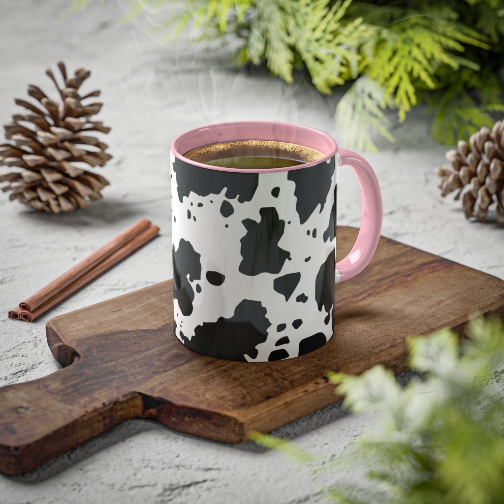 Black and White Graphic Cowhide Cow Print Colorful Ceramic Coffee Mugs, 11oz