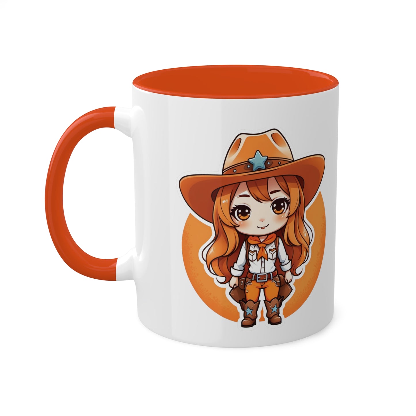 Chibi Anime Cowgirl Sheriff Western Colorful Ceramic Coffee Mugs, 11oz