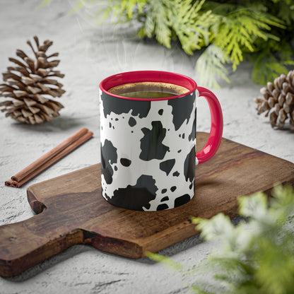 Black and White Graphic Cowhide Cow Print Colorful Ceramic Coffee Mugs, 11oz