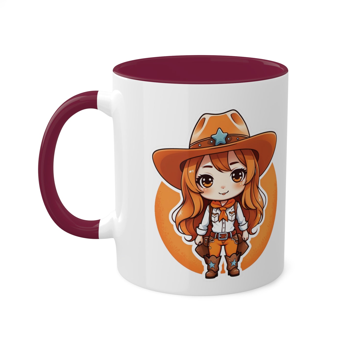 Chibi Anime Cowgirl Sheriff Western Colorful Ceramic Coffee Mugs, 11oz