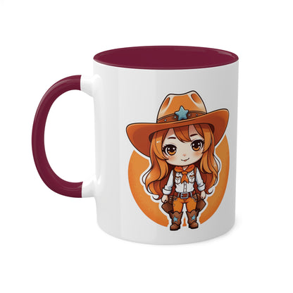 Chibi Anime Cowgirl Sheriff Western Colorful Ceramic Coffee Mugs, 11oz