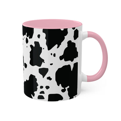 Black and White Graphic Cowhide Cow Print Colorful Ceramic Coffee Mugs, 11oz