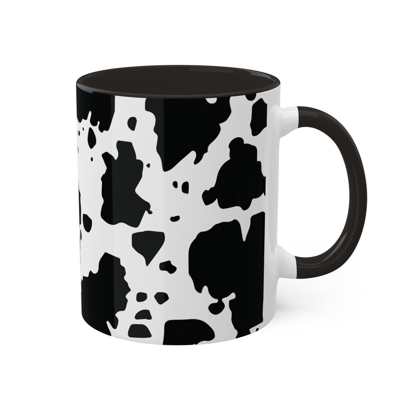 Black and White Graphic Cowhide Cow Print Colorful Ceramic Coffee Mugs, 11oz