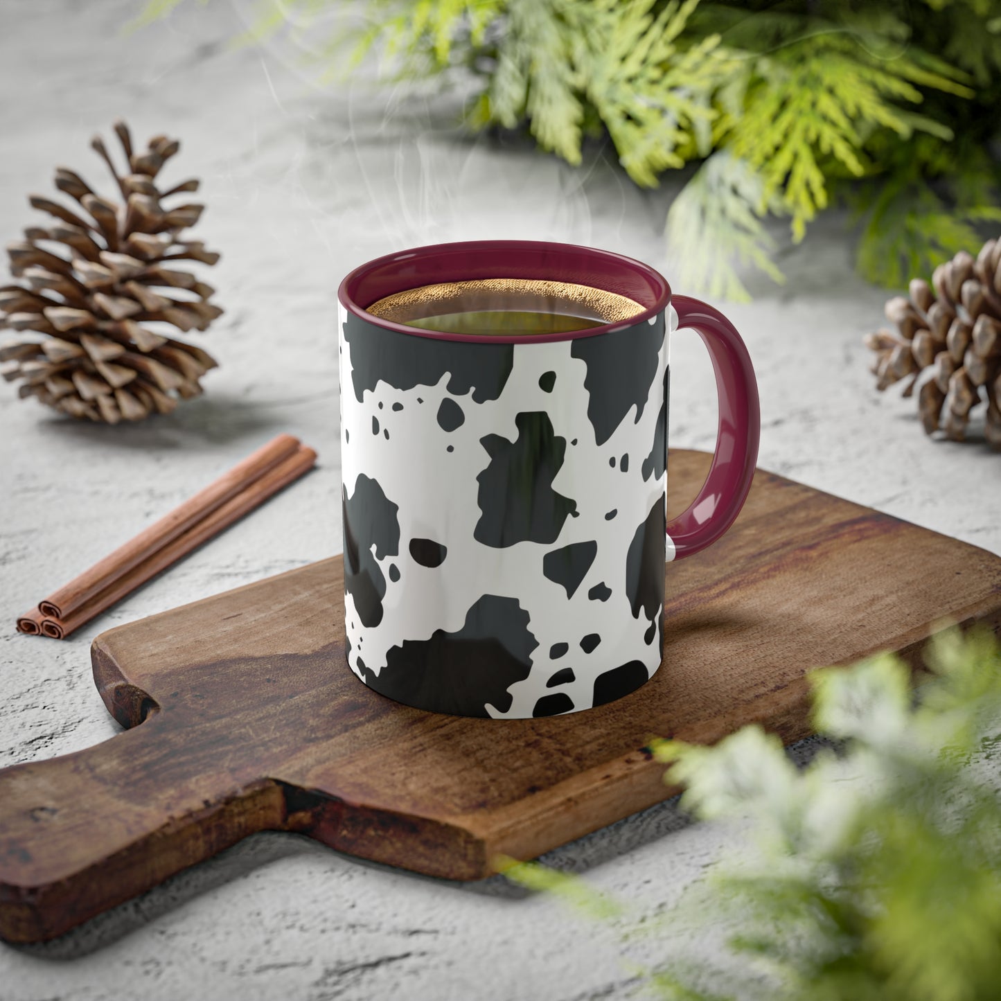 Black and White Graphic Cowhide Cow Print Colorful Ceramic Coffee Mugs, 11oz