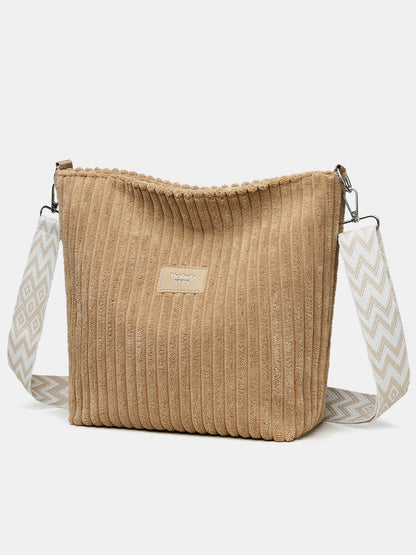 Corduroy Solid Color Crossbody Bag with Removable Strap