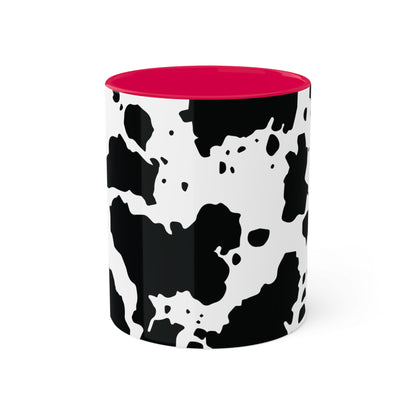 Black and White Graphic Cowhide Cow Print Colorful Ceramic Coffee Mugs, 11oz