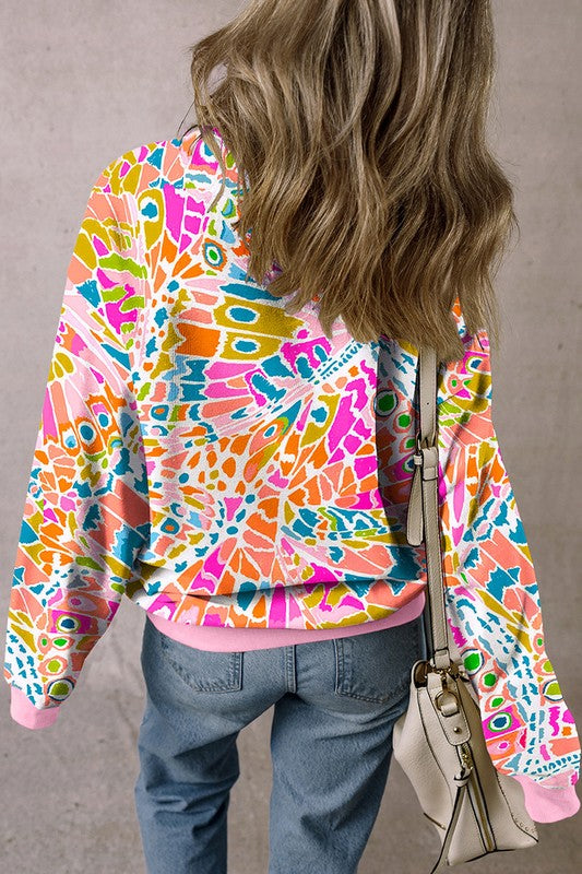 Abstract Printed Drop Shoulder Loose Sweatshirt