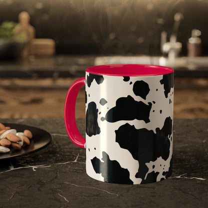 Black and White Graphic Cowhide Cow Print Colorful Ceramic Coffee Mugs, 11oz