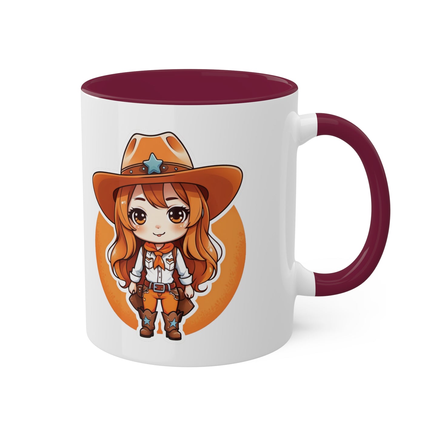 Chibi Anime Cowgirl Sheriff Western Colorful Ceramic Coffee Mugs, 11oz