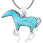 Horse Necklace Sterling Silver Genuine Turquoise & Gemstones with 20" Chain