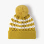 Striped Contrast Knit Hat with Pom-pom