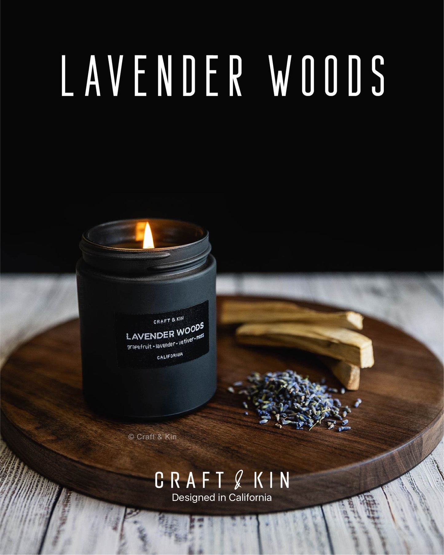 Craft & Kin Premium Smokey Fireside | Long Lasting with 45 Hour Burn Time - 7.6oz