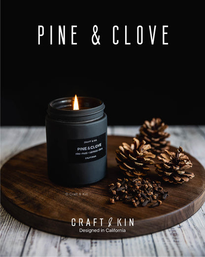 Craft & Kin Premium Smokey Fireside | Long Lasting with 45 Hour Burn Time - 7.6oz