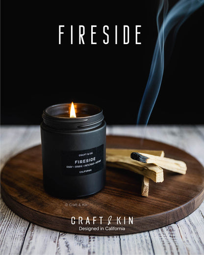 Craft & Kin Premium Smokey Fireside | Long Lasting with 45 Hour Burn Time - 7.6oz