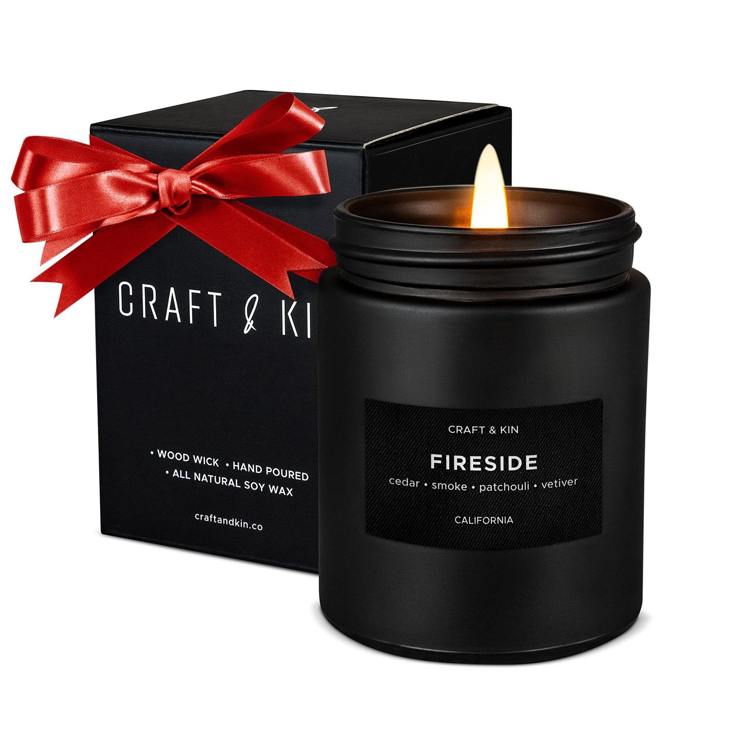 Craft & Kin Premium Smokey Fireside | Long Lasting with 45 Hour Burn Time - 7.6oz