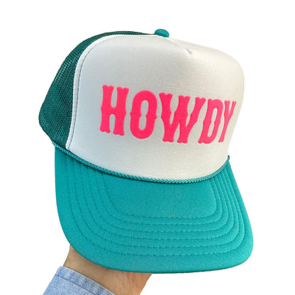 HOWDY Puff Print Design Trucker Hat - Vinyl Puff Printed Foam Trucker Hat