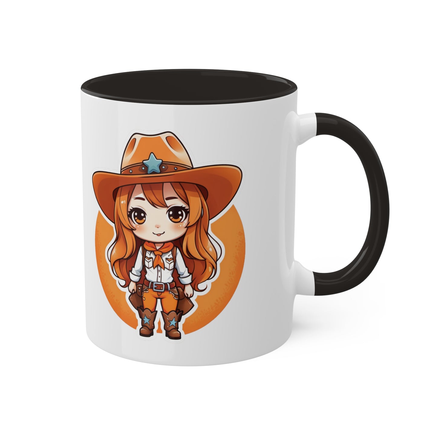 Chibi Anime Cowgirl Sheriff Western Colorful Ceramic Coffee Mugs, 11oz