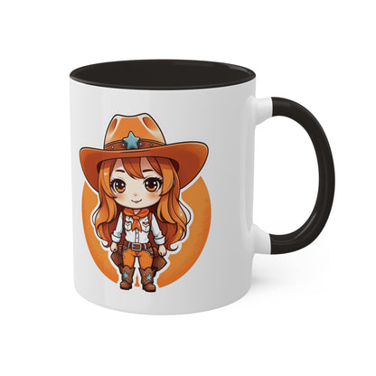 Chibi Anime Cowgirl Sheriff Western Colorful Ceramic Coffee Mugs, 11oz