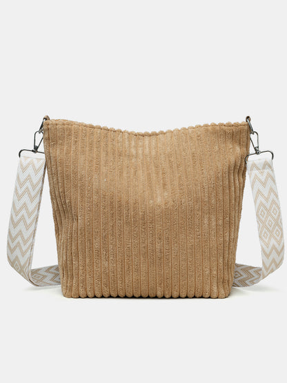 Corduroy Solid Color Crossbody Bag with Removable Strap