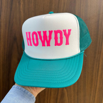 HOWDY Puff Print Design Trucker Hat - Vinyl Puff Printed Foam Trucker Hat