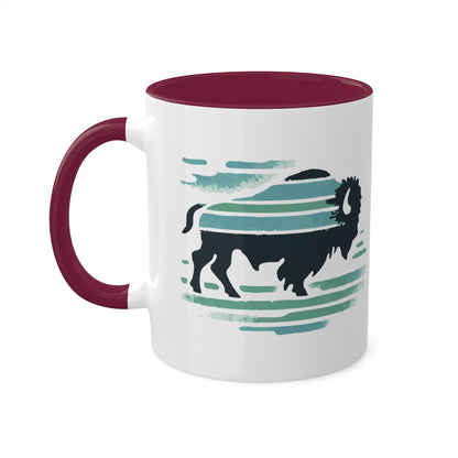 Southwestern Painted Buffalo Colorful Ceramic Coffee Mugs, 11oz