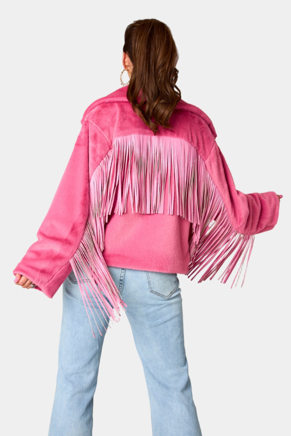 Fringed Zip Up Fleece Jacket