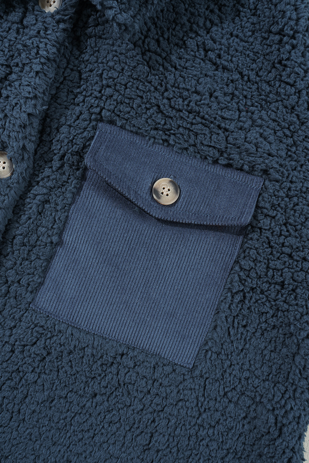 Blue Contrast Flap Pocket Single Breasted Teddy Coat/Jacket